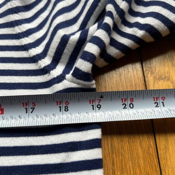 Sail To Sable Size L Navy & White Striped 3/4 Bell Sleeve Nautical Mini Dress - Picture 8 of 13